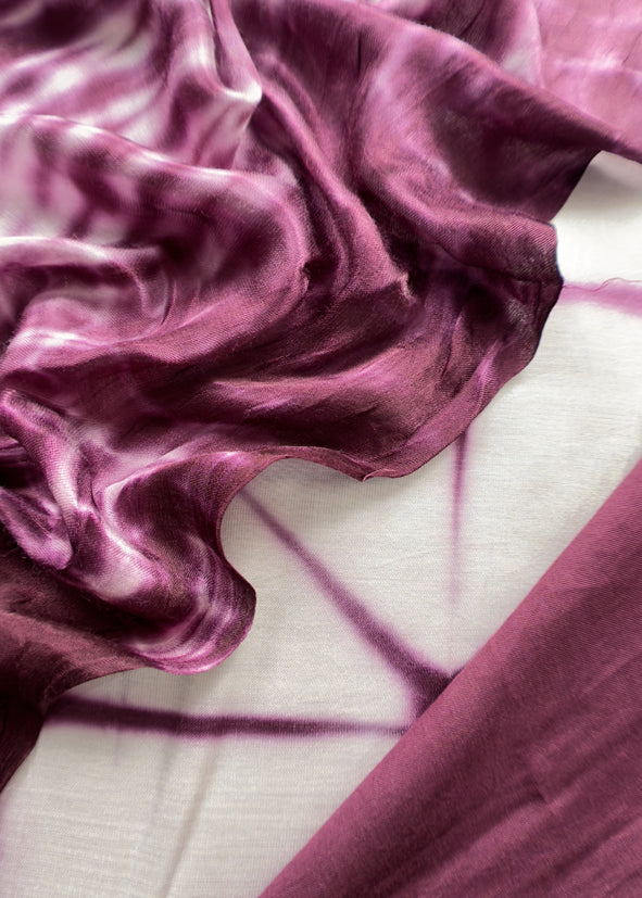 Violet Hand-Dyed Shibori Print Pure Gajji Silk Suit With Zari Border