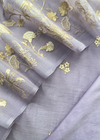 Chanderi unstitched suit with organza dupatta