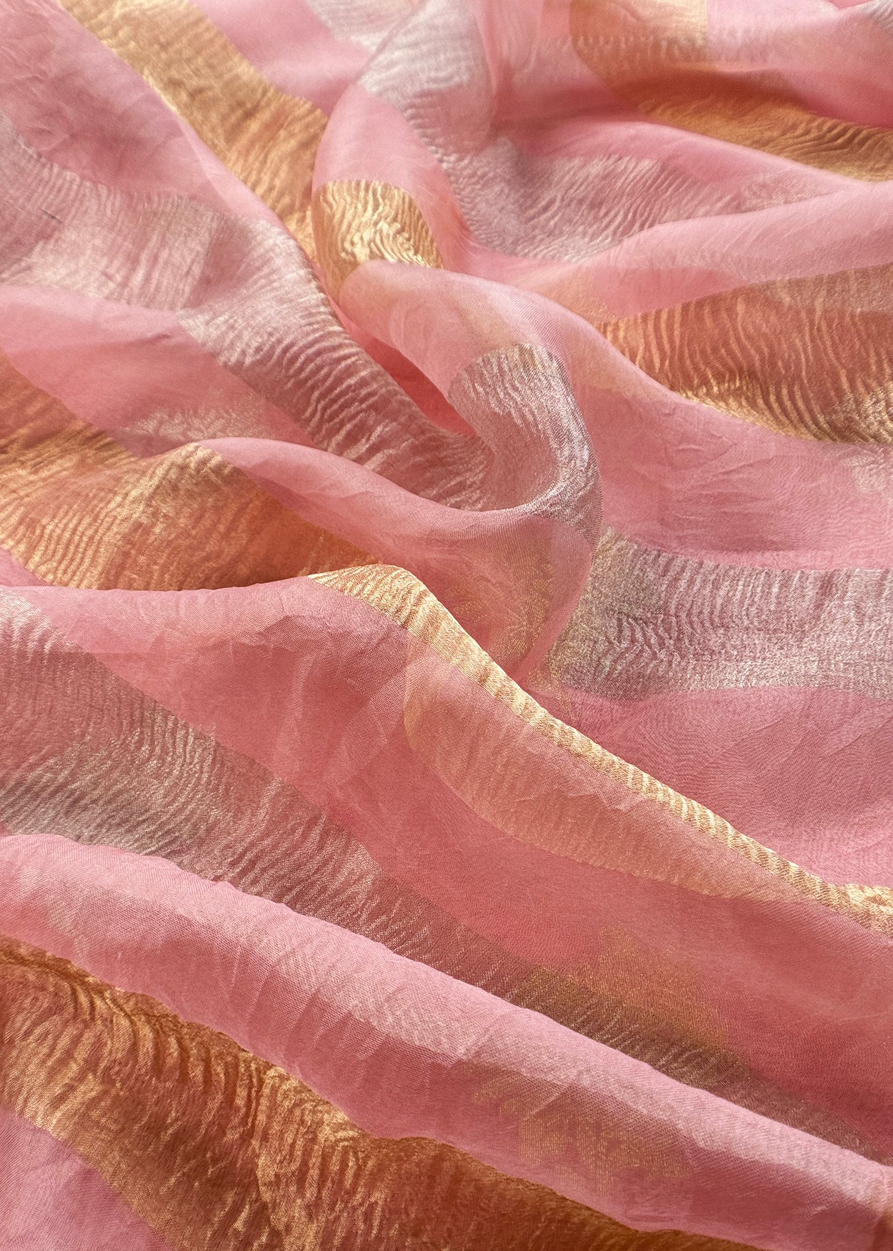 Peach Handloom Banarasi Unstitched Suit In Kora Tissue Silk