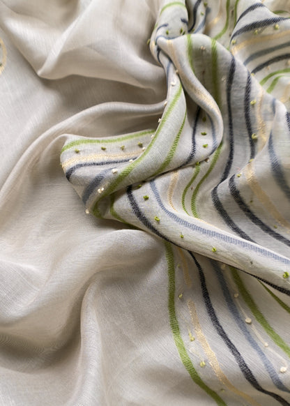 Green Jamdani Weaved Muslin Suit With Kantha Embroidery