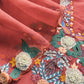 Garden Of Dreams Luxe Rust Orange Handloom Kora Silk Suit Fabric With Appliqué Work And French Thread Embroidery