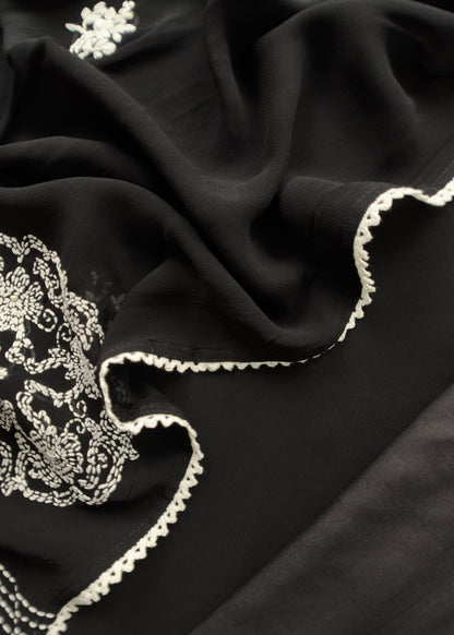 Black Georgette Dupatta Suit With Handmade Chikankari Work