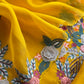 Garden Of Dreams Luxe Yellow Handloom Kora Silk Suit Fabric With Appliqué Work And French Thread Embroidery