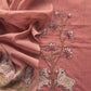 Flamingo Pink Kantha Embroidered Pichwai Suit With Jamdani Weaving
