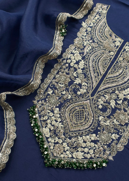 Royal Blue Luxe Handloom Dupion Silk Kurta and Kora Silk Dupatta With Handwork