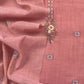 Flamingo Pink Kantha Embroidered Pichwai Suit With Jamdani Weaving
