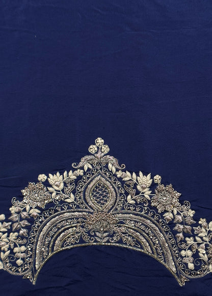 Royal Blue Luxe Handloom Dupion Silk Kurta and Kora Silk Dupatta With Handwork