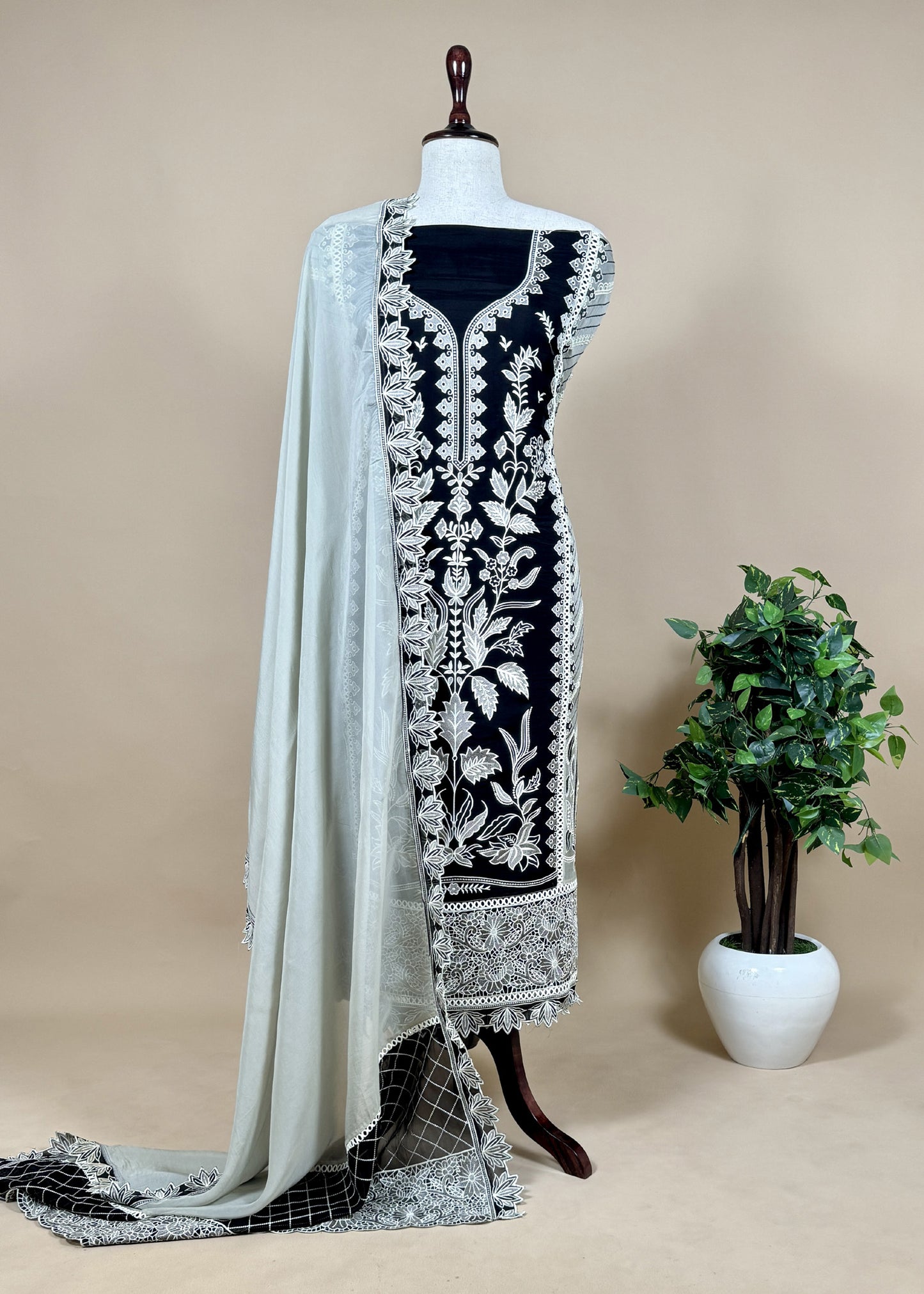 Organza silk kurta and dupatta and plain bottom