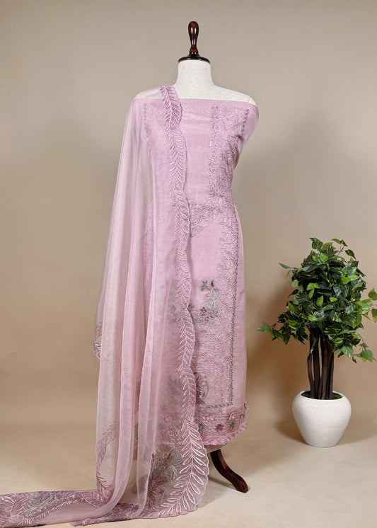 Pure Organza Silk Kurta And Dupatta With Plain Bottom