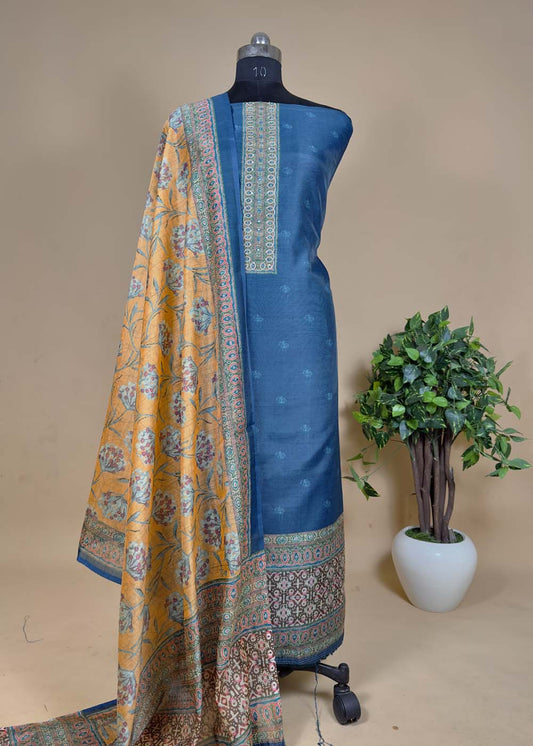 Blue Chanderi cotton suit