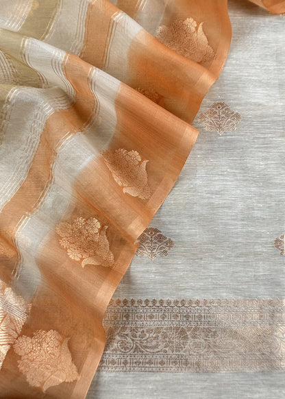 Off White Handloom Kadwa Weaving Silk Suit With Kora Silk Dupatta