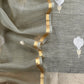 Grey Handloom Kadwa-Woven Linen Silk Suit with Kora Silk Dupatta