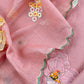 Baby Pink Pastel Gardens Handloom Mulmul Embroidered Suit Set With 3d Applique Work