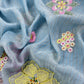 Blue Pastel Gardens Handloom Mulmul Embroidered Suit Set with 3d Applique Work