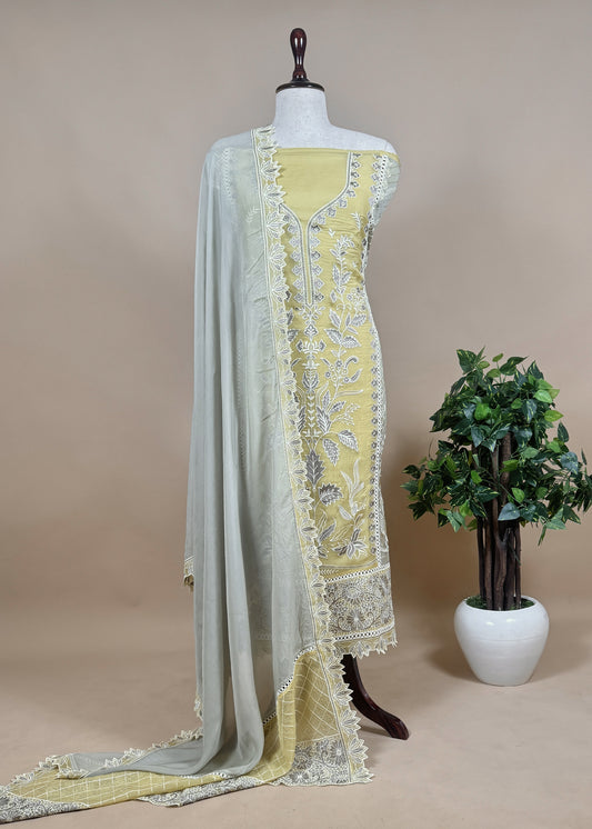 Yellow Pure organza silk kurta and dupatta with plain bottom