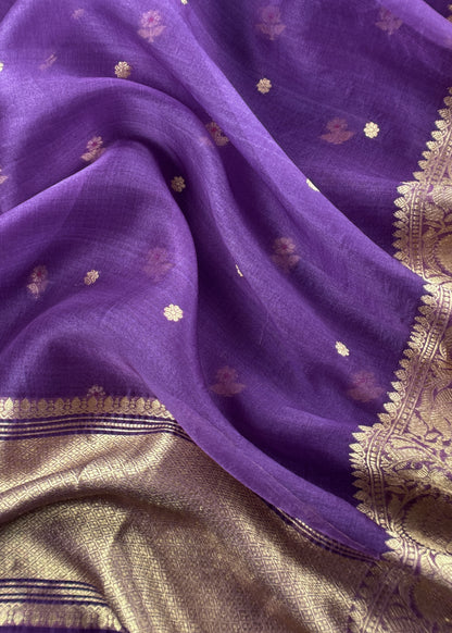 Purple Pure Kora Silk Kadwa Weaves Unstitched Suit With Dupatta