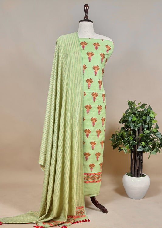 Handwoven Meenakari Unstitched Suit In Pure Cotton.