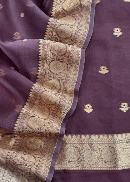 Wine Pure Kora Silk Kadwa Weaves Unstitched Suit With Dupatta