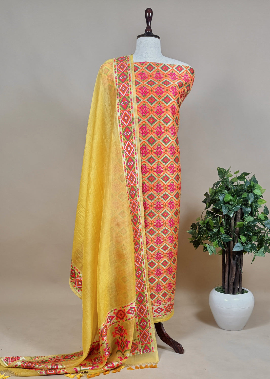 Handloom Banarasi Meenakari Suit In Pure Kora Silk