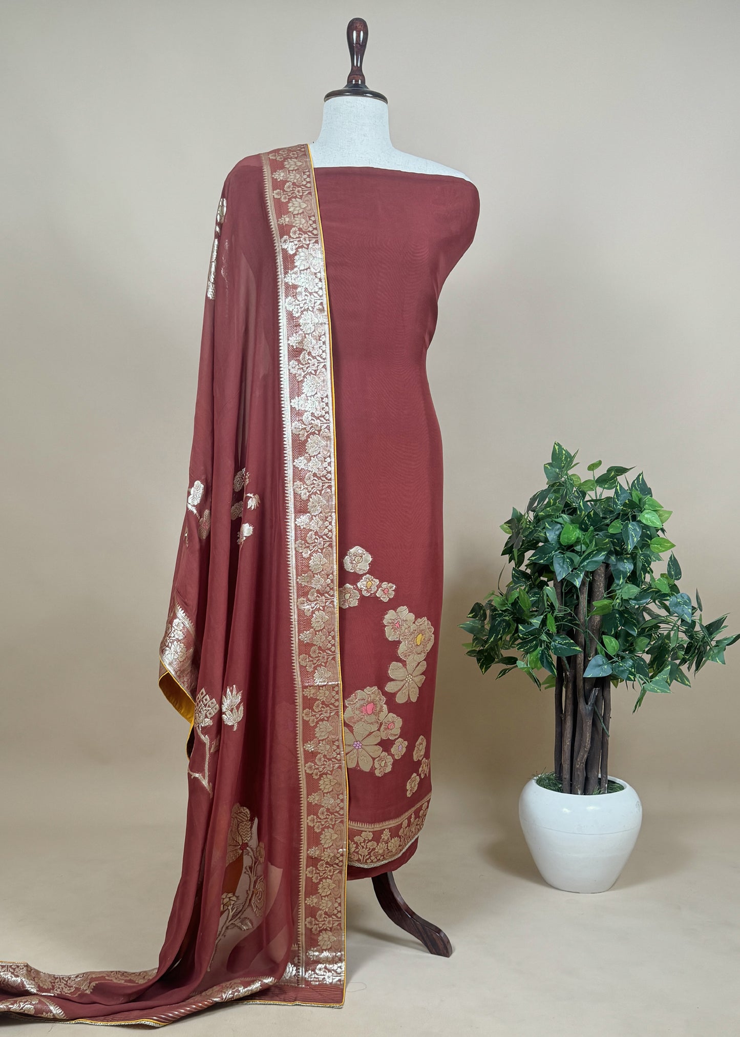 Georgette Organza Suit With Zari Weaving