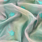 Light Sea Green Handloom Mul Unstitched Suit Fabric With Floral Embroidery
