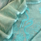 Light Sea Green Handloom Mul Unstitched Suit Fabric With Floral Embroidery