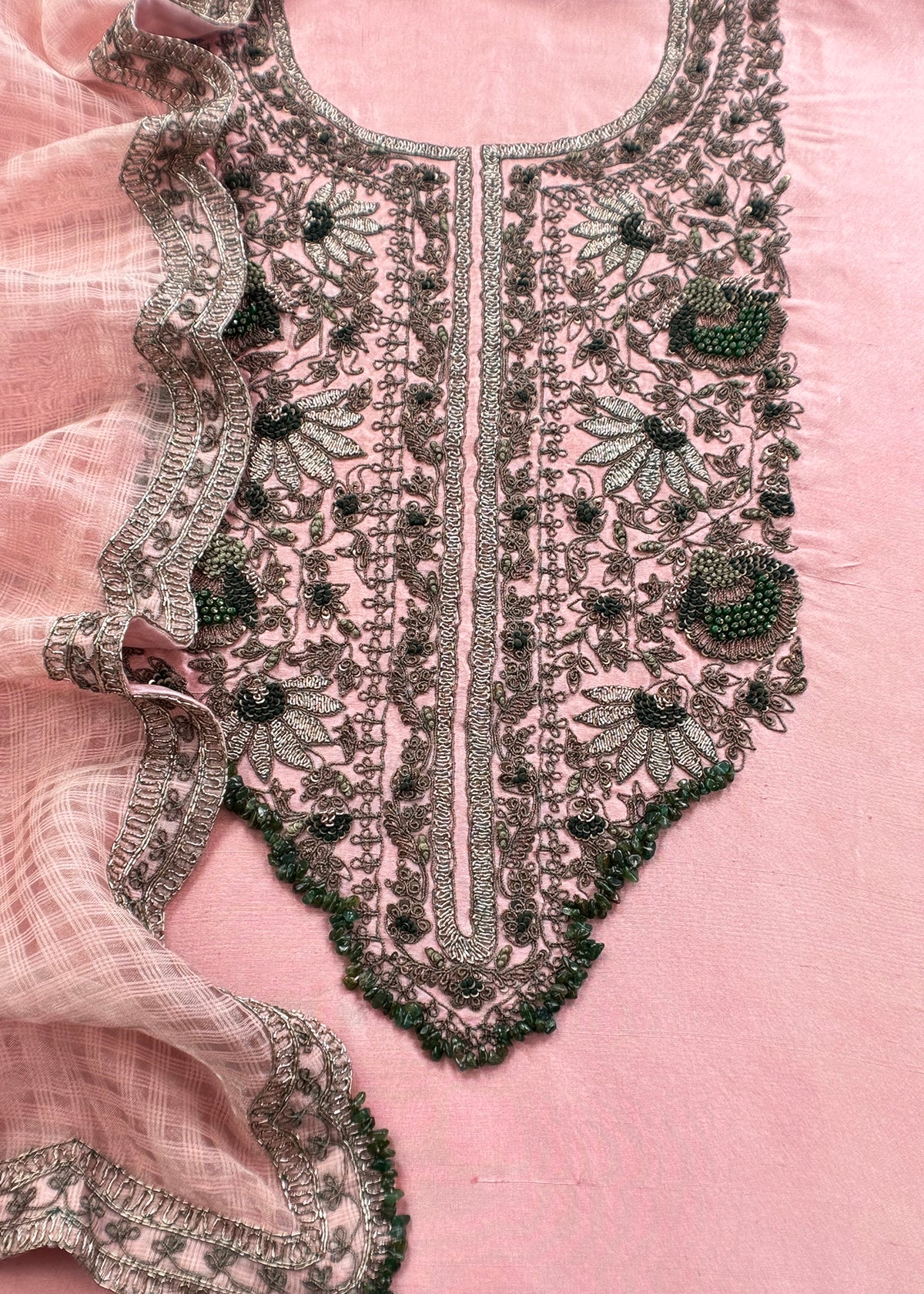 Pure handloom raw silk suit with hand work

