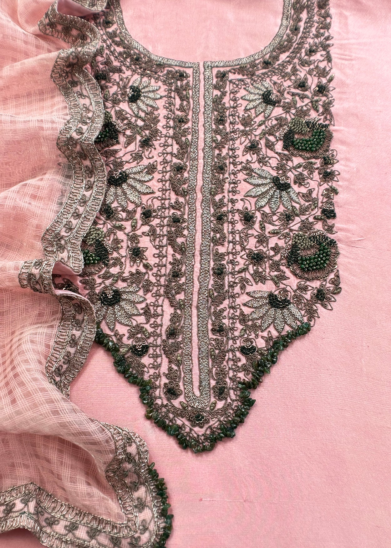 Pure handloom raw silk suit with hand work

