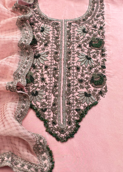 Pure handloom raw silk suit with hand work

