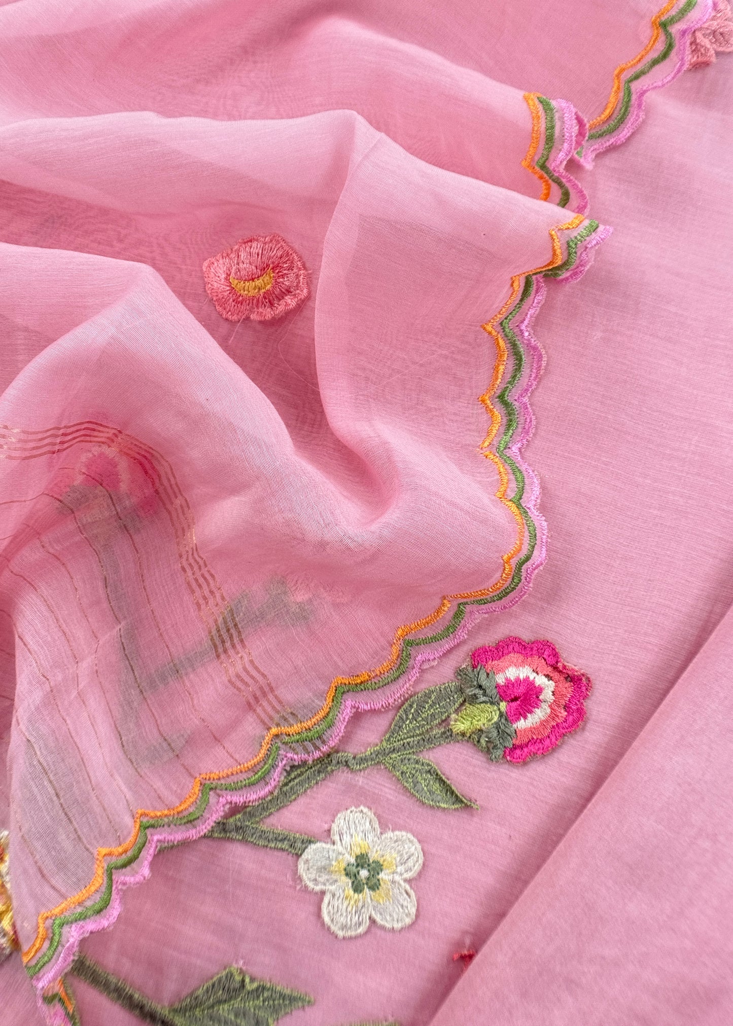 Mulmul suit set with resham embroidery

