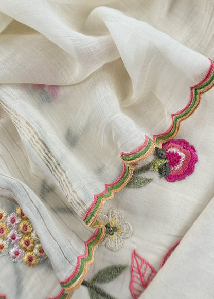Mulmul suit set with resham embroidery

