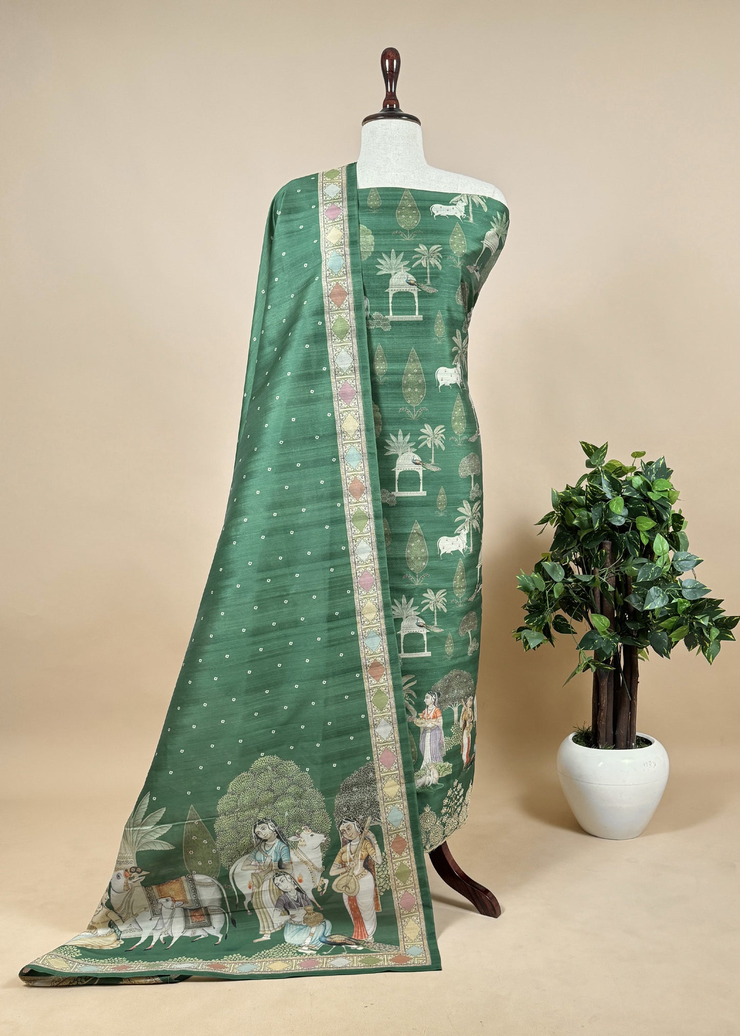 Blue Tussar Silk Unstitched Dupatta-Suit