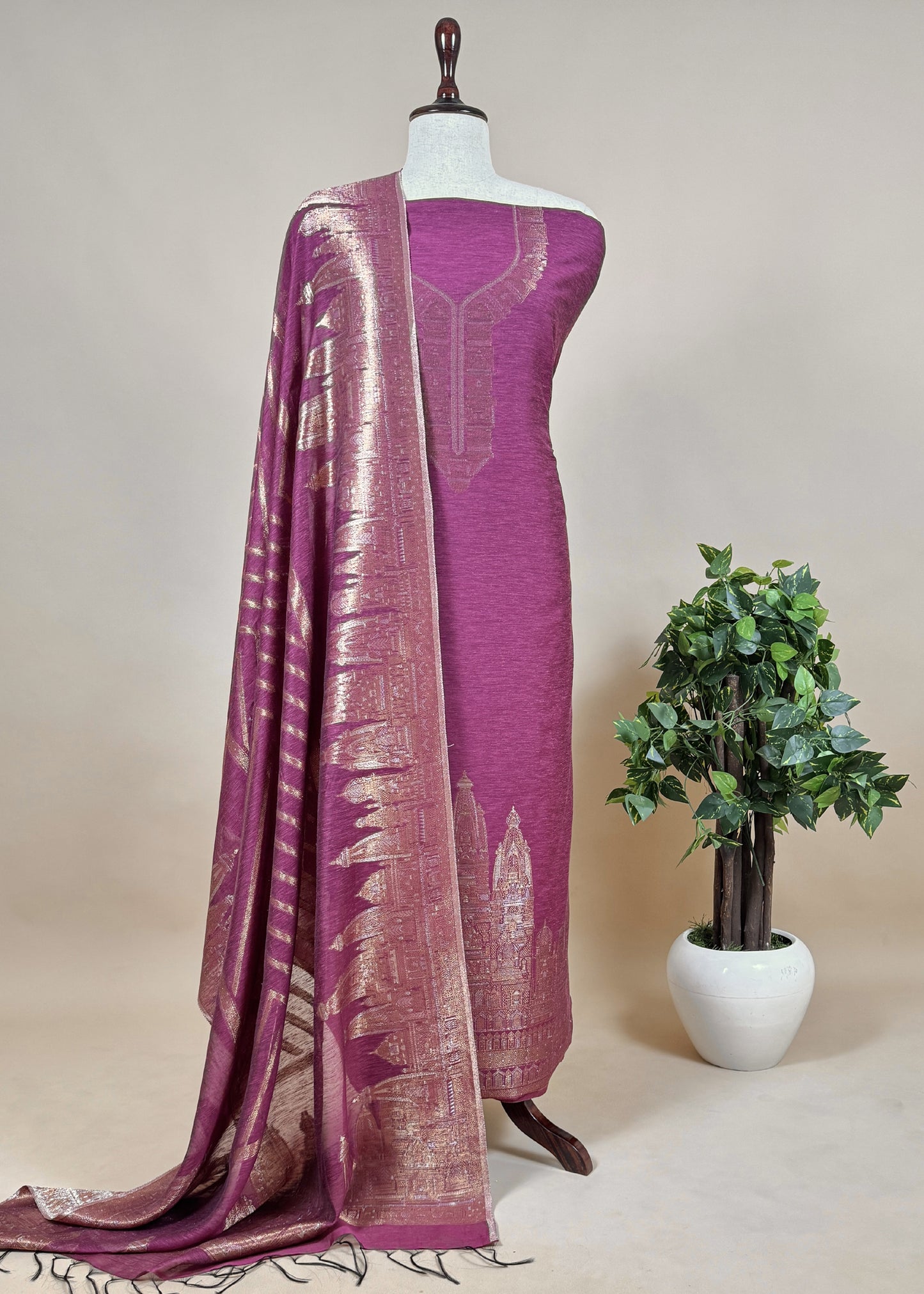 Handwoven Kani Silk Unstitched Suit