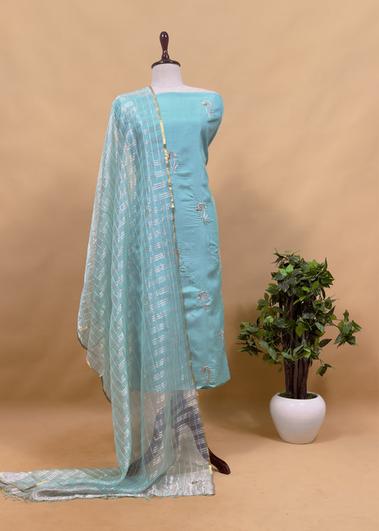 Sahiba 2025 Blue Handloom Desi Tussar Kurta With Zardosi Embroidery And Handwoven Tissue dupatta
