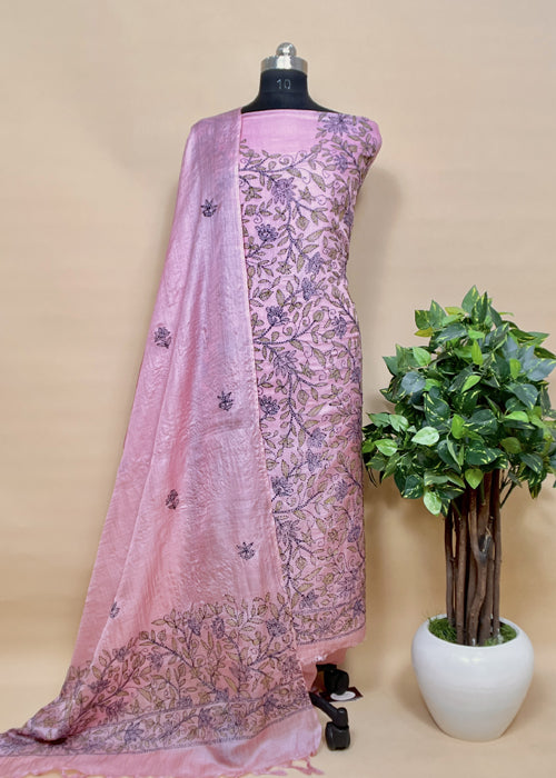 Unstitched Suit With Kantha Embroidery