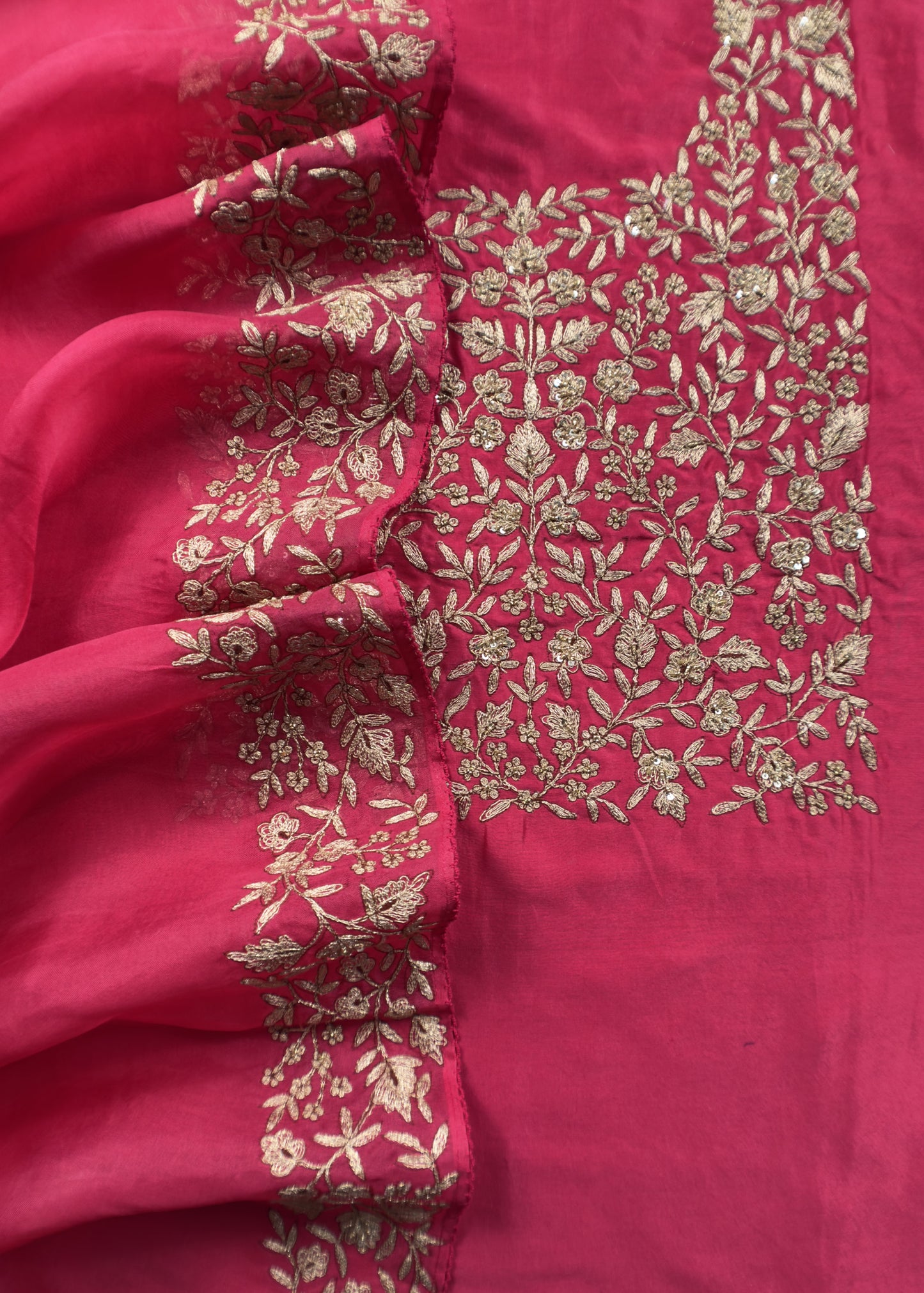 Red Chanderi Unstitched Suit With Kora Dupatta