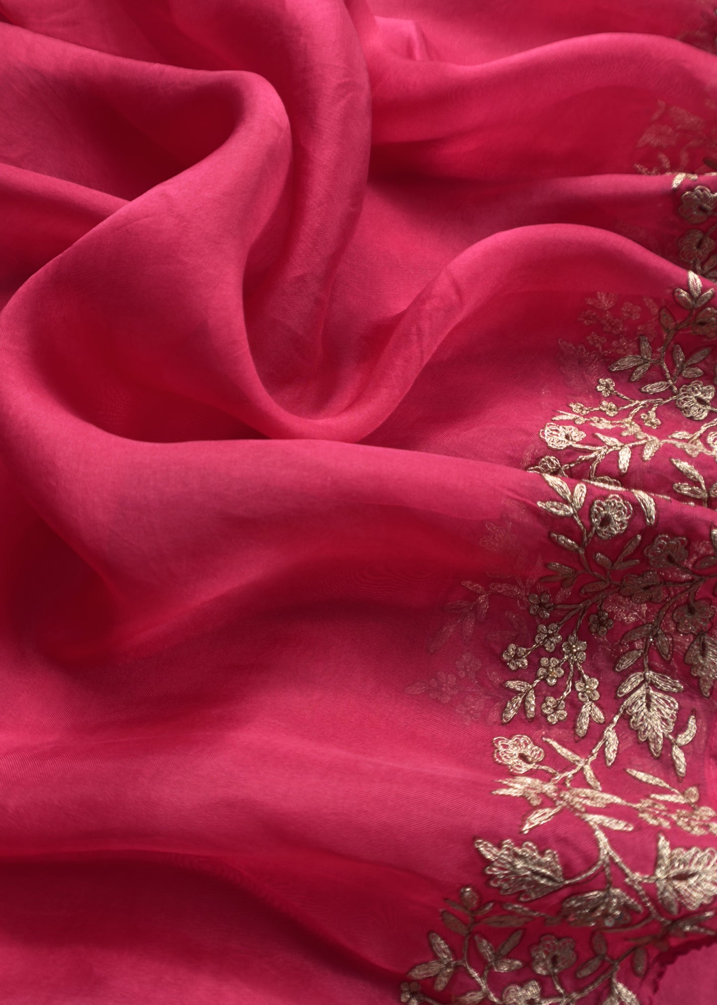 Red Chanderi Unstitched Suit With Kora Dupatta
