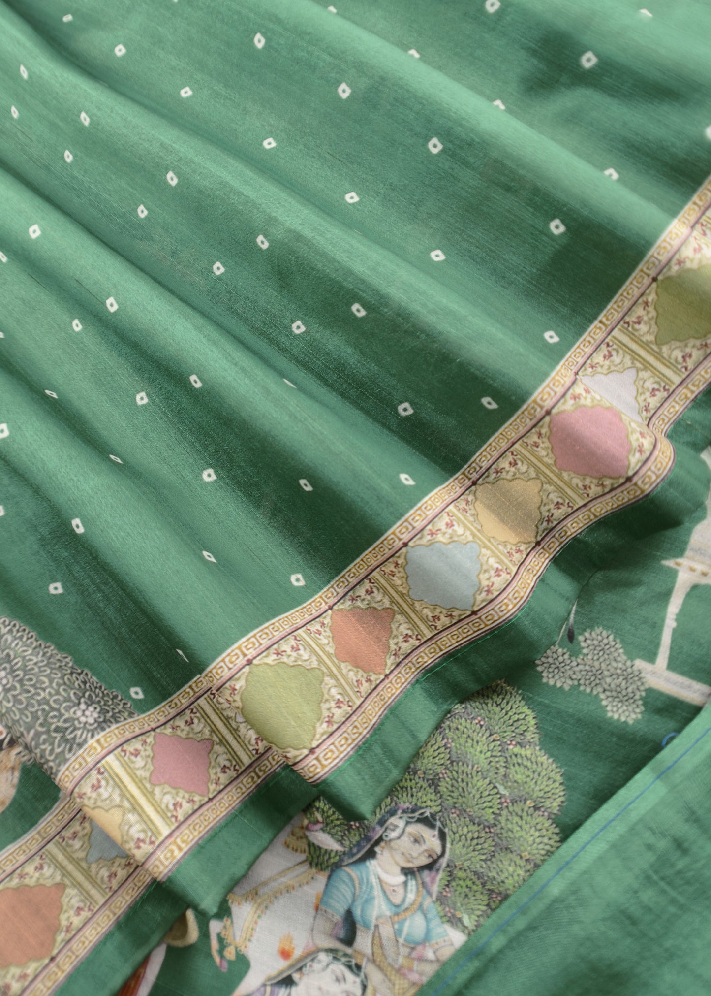 Green Tussar Silk Unstitched Dupatta-Suit