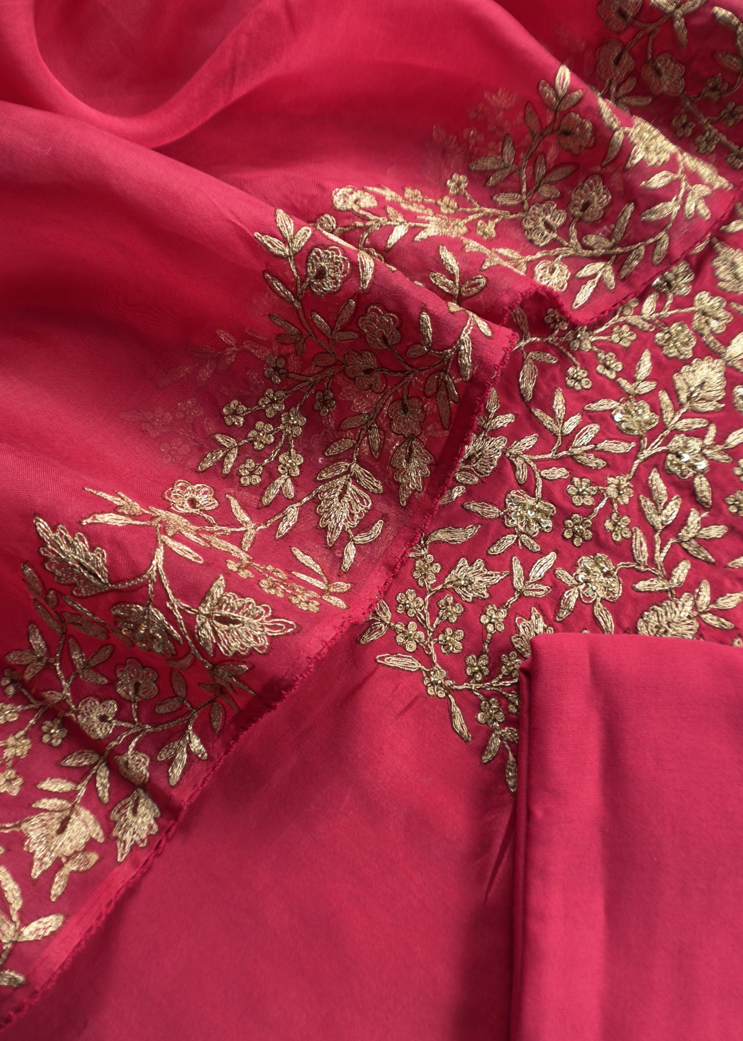 Red Chanderi Unstitched Suit With Kora Dupatta