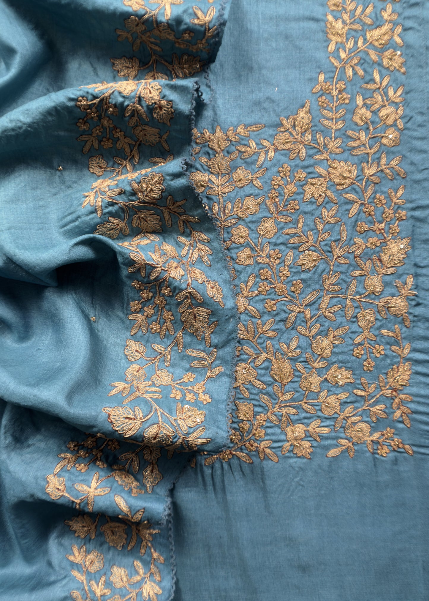 Blue Chanderi Unstitched Suit With Kora Dupatta
