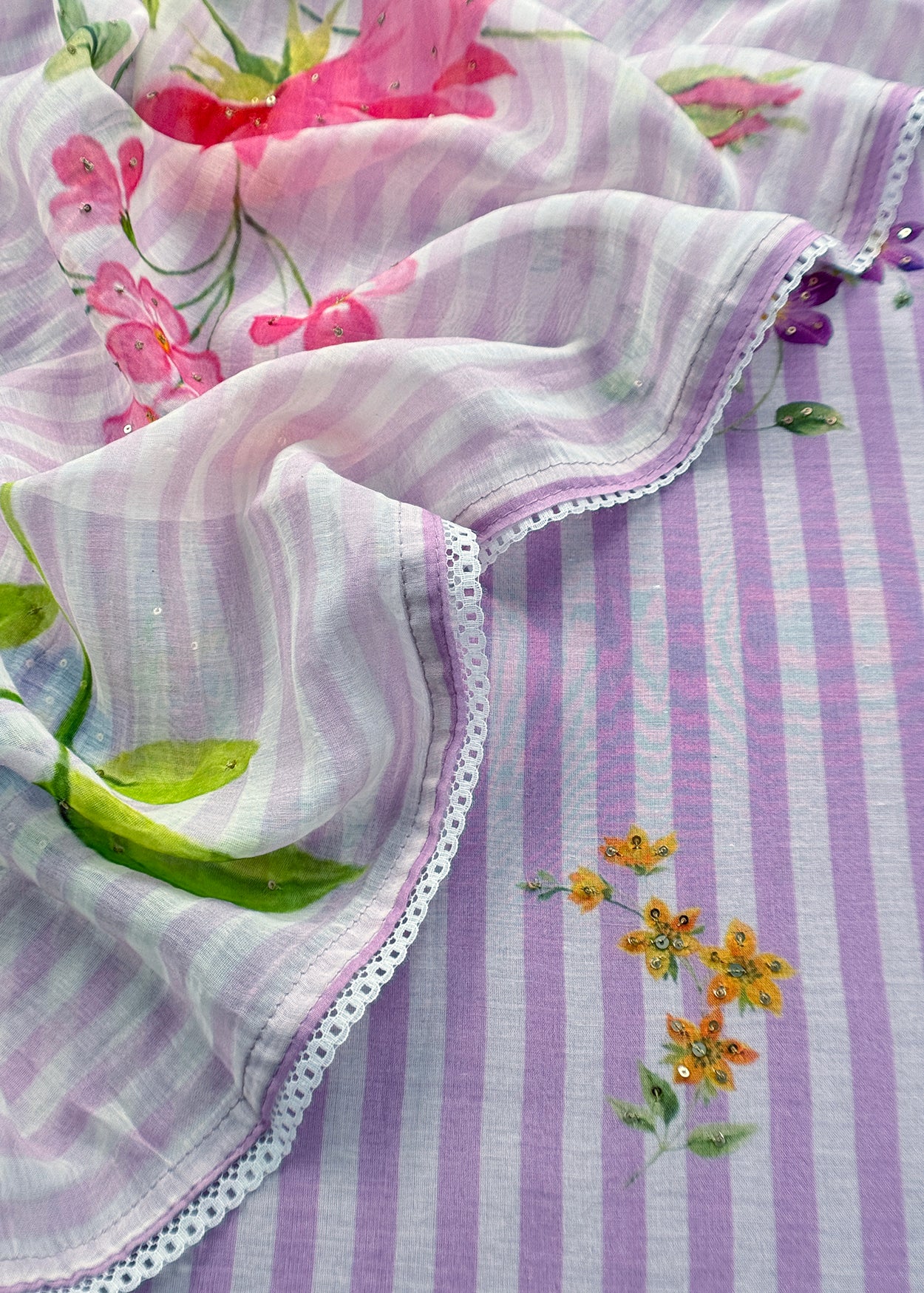 Mulmul unstitched suit set with floral print


