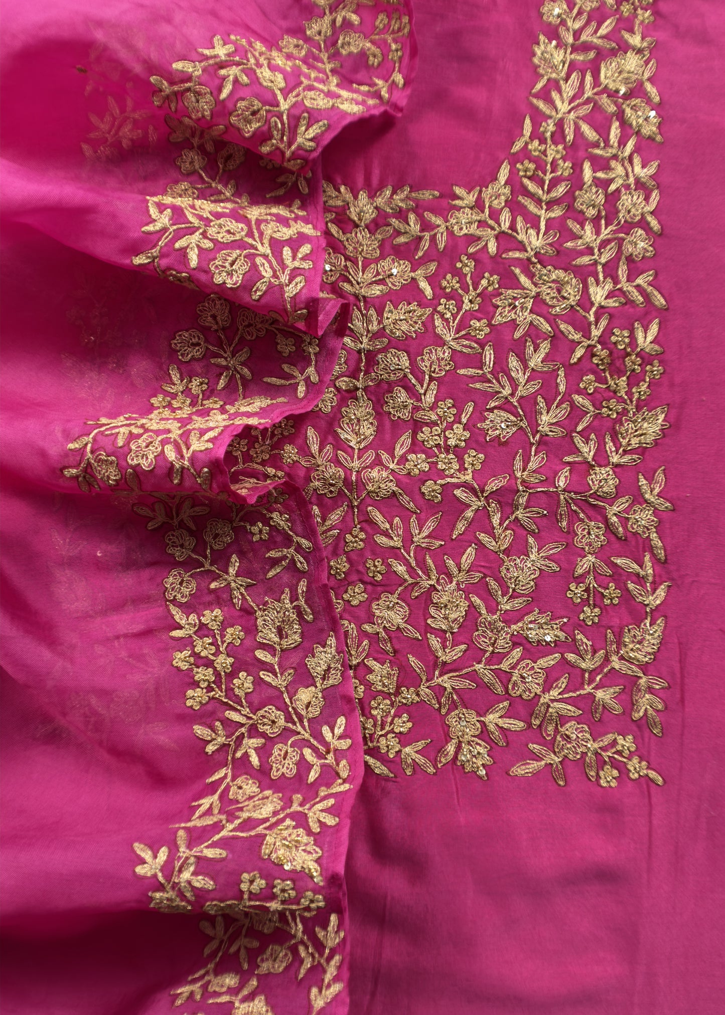 Pink Chanderi Unstitched Suit With Kora Dupatta