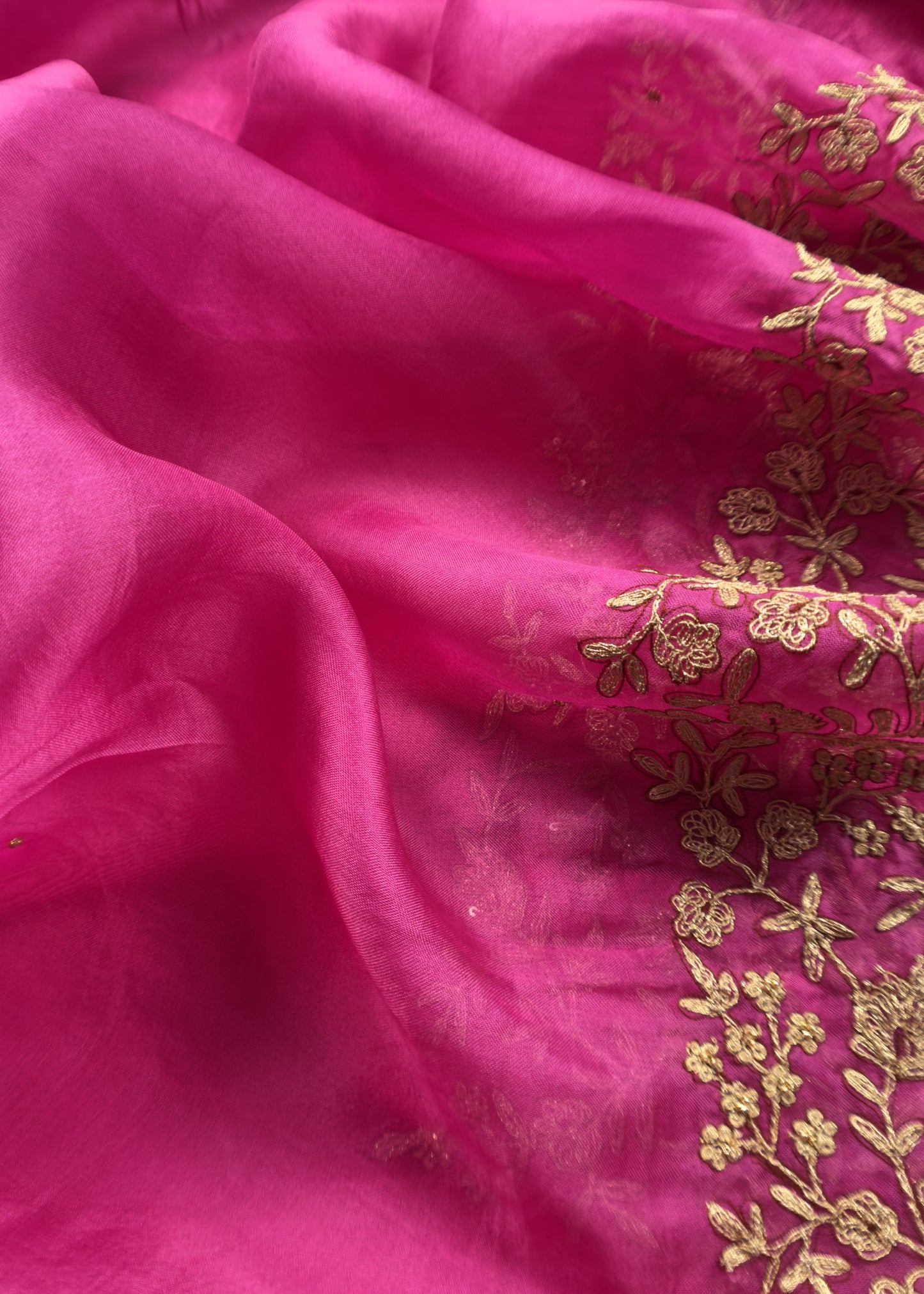 Pink Chanderi Unstitched Suit With Kora Dupatta