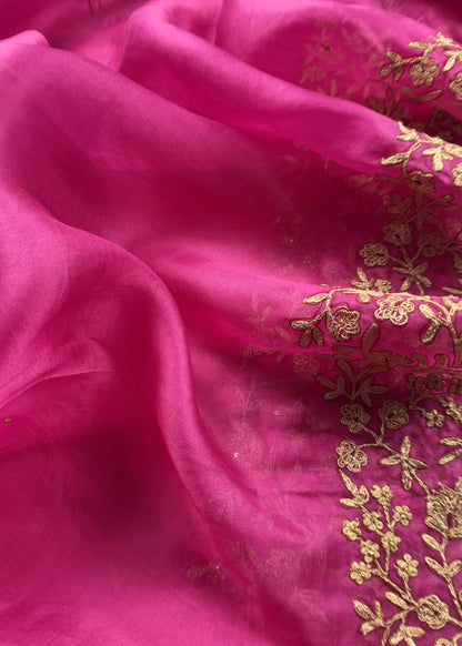 Pink Chanderi Unstitched Suit With Kora Dupatta