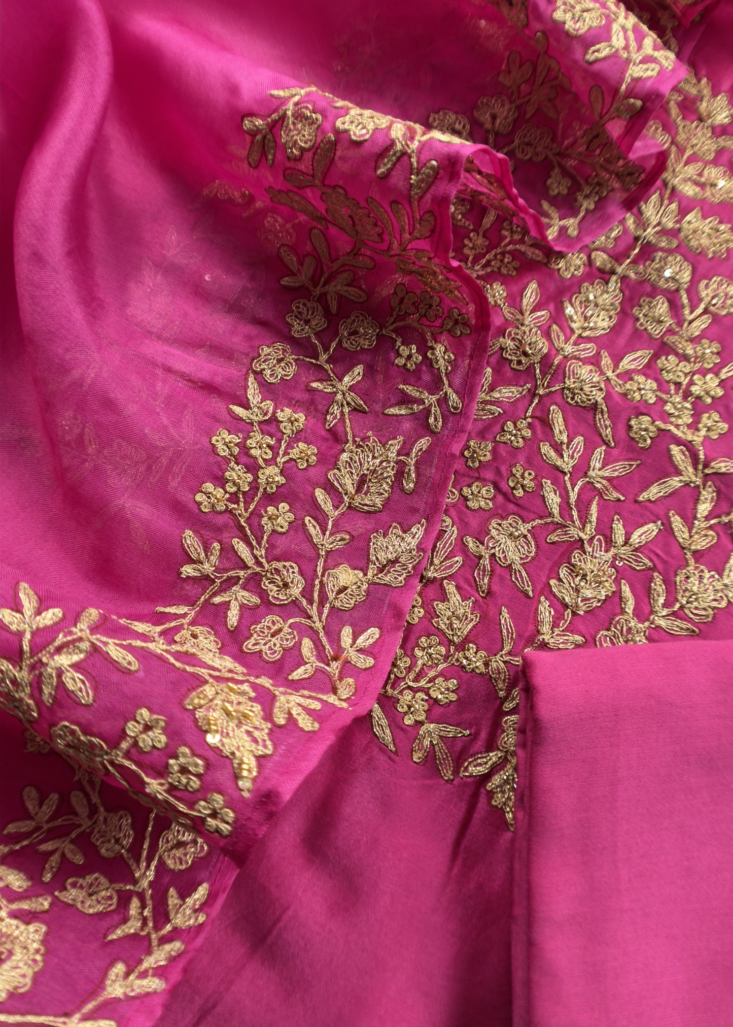 Pink Chanderi Unstitched Suit With Kora Dupatta