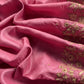 Pink Pure Tussar Unstitched Suit With Aari Embroidery