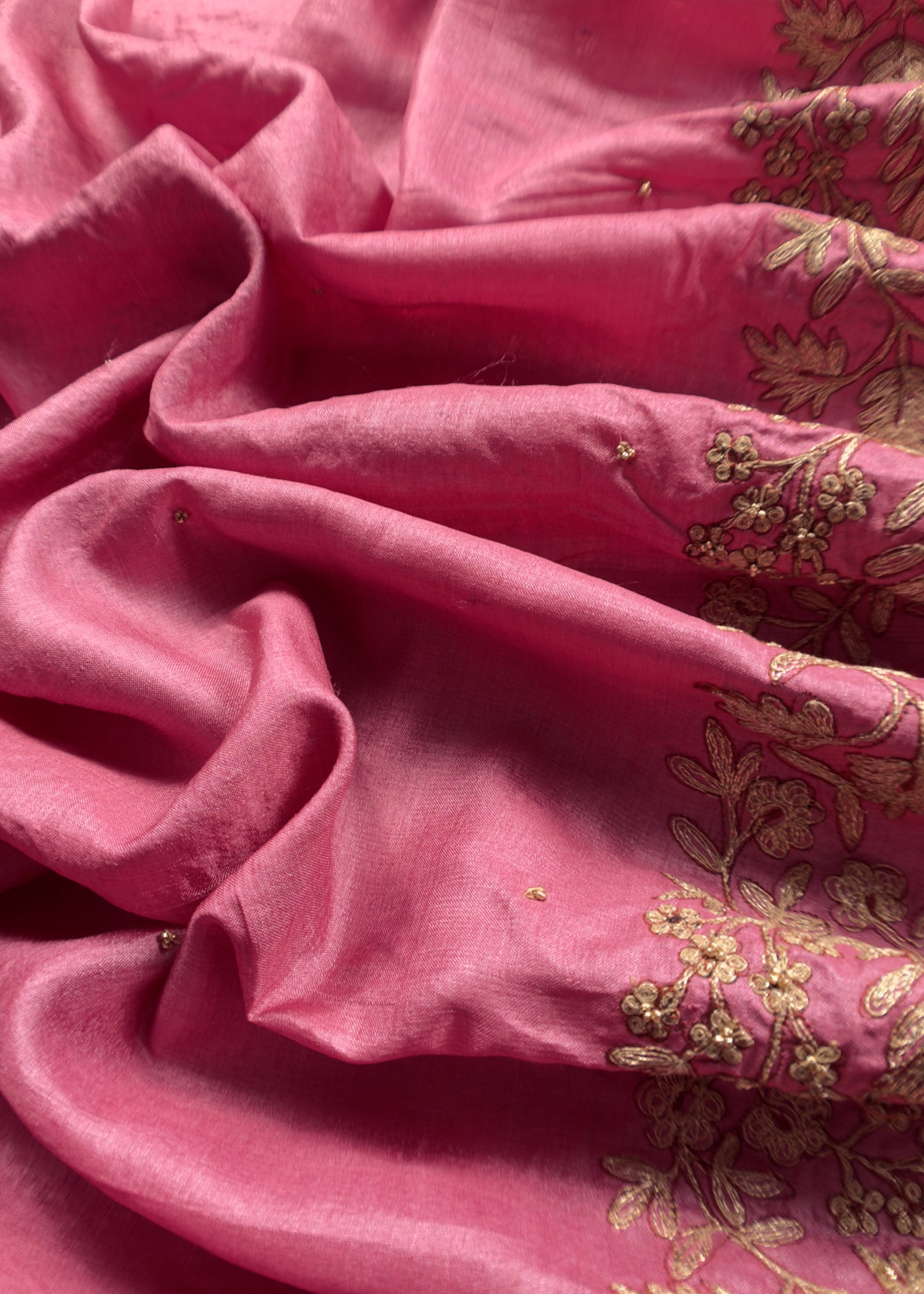 Pink Pure Tussar Unstitched Suit With Aari Embroidery