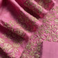 Pink Pure Tussar Unstitched Suit With Aari Embroidery