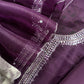 Violet Handloom kora Silk Suit with Mirror Handwork And Embroidery