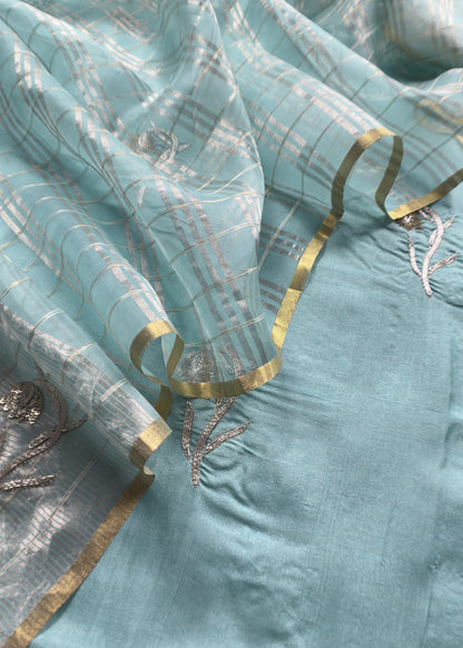 Sahiba 2025 Blue Handloom Desi Tussar Kurta With Zardosi Embroidery And Handwoven Tissue dupatta
